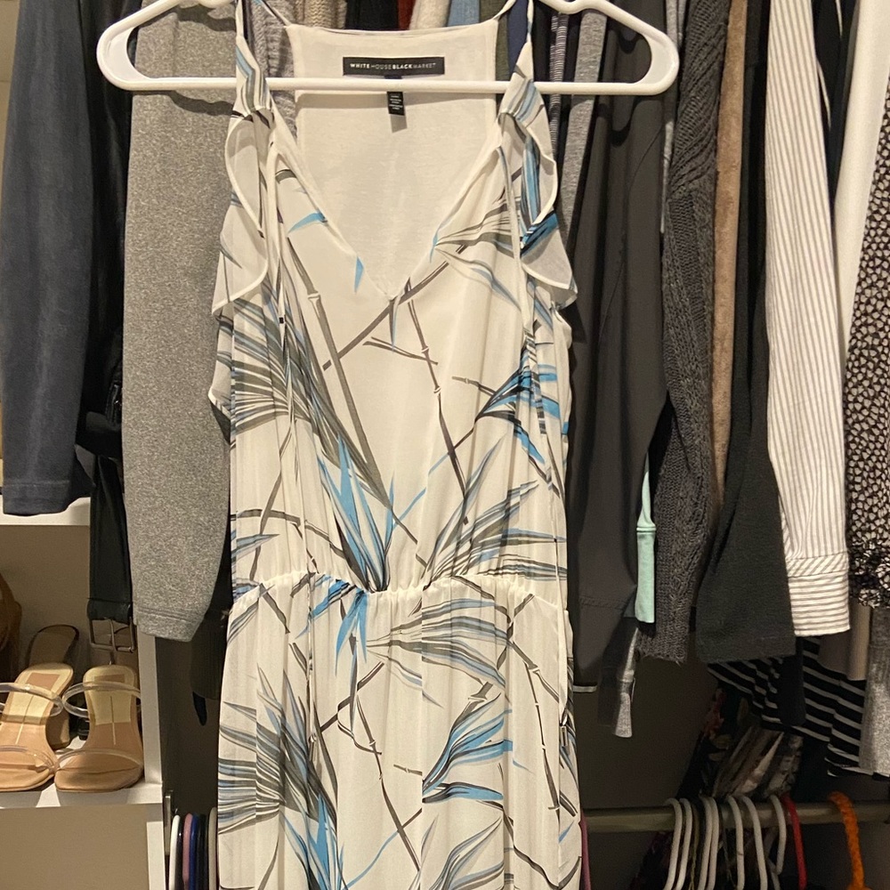 White House Black Market White and Blue Floral Dress